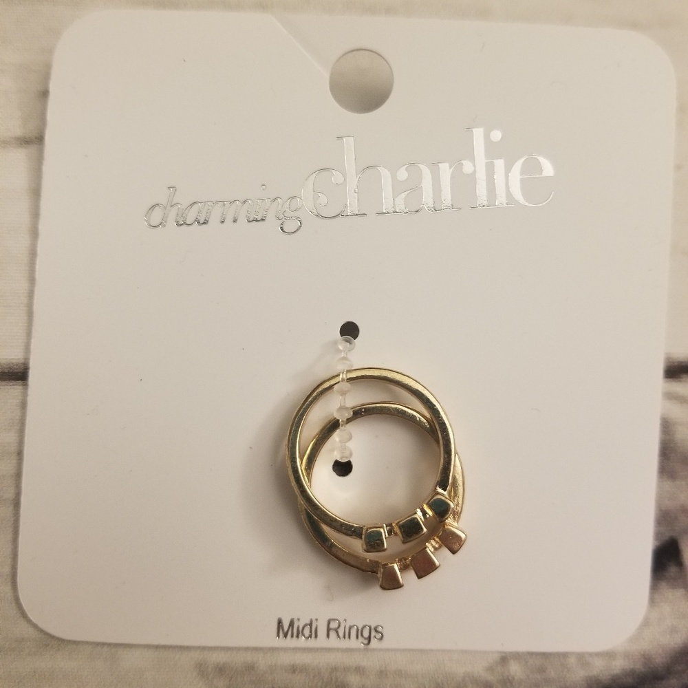 Charming Charlie gold midi rings red & blue nwt